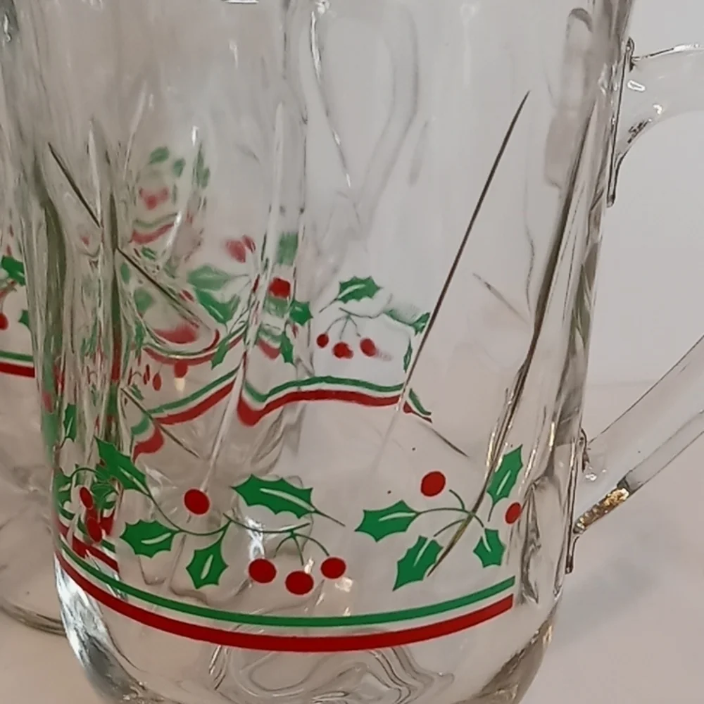 𝅺Vintage Arby's Merch Holly Berry Irish Glass Coffee Mugs Footed & Gold Rimmed